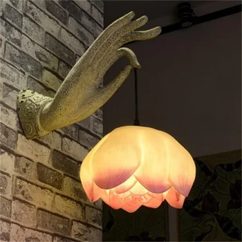 Креативен нов монтиран на стената лампа, Ръчна изработка в стила на китайски Буда, на фона на кабинета на дзен и спални, украса коридор, коридор, тераси, лампа Lotus