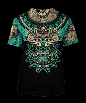 Летен тренд, Мъжки t-shirt Harajuku Mexican Aztec Quetzon, Градинска облекло в стил Ретро С кръгло деколте, Извънгабаритни Свободни Блузи с 3D принтом за възрастните хора