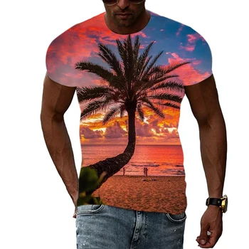 Летни ежедневни тениски с образа на палми за мъже, 3D Моден тренд, хип-хоп Писане, ризи с къси ръкави с принтом, топ