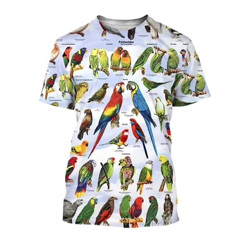 Летни модни Мъжки тениски с образа на папагала, ежедневни тениски с 3D принтом, блузи в стил хип-хоп с кръгло деколте и къс ръкав