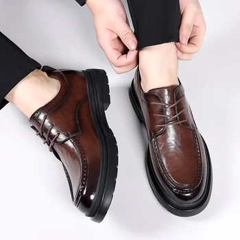 Маркови пролетно-есенни мъжки модел обувки с дантела, Ежедневни черна Кожена обувки, мъжки лоферы, Луксозна Сватбена парти, Мъжки обувки, мъжки