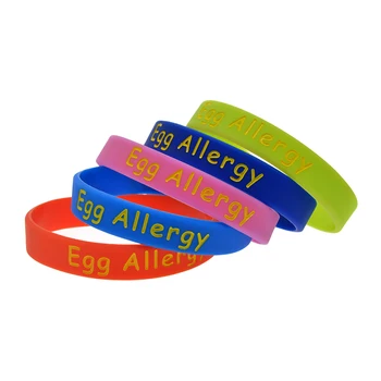 Медицински силикон гривна с предупреждение за алергия към яйца, wristlets за възрастни, размер на 5 бр.