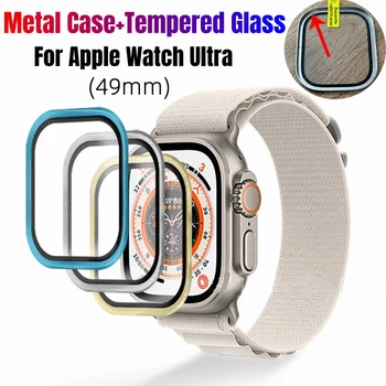 Метална Броня + Стъкло За Apple Watch Ultra 49mm Full Cover Защитно Фолио За Дисплея на Apple iWatch Серията Ultra 49mm Glass