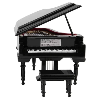 Миниатюрен набор от модели пиана Музикален инструмент с един стол, офис украса (черно, без музика) малък