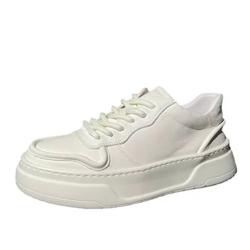 Модерен европейски марка Спортни бели обувки на дебела подметка за мъже Ins Модерен дизайн от Естествена кожа Дишащи обувки за хляб
