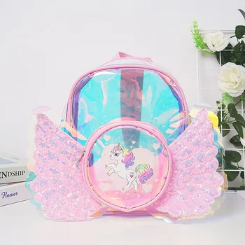 Модерен прозрачен раница TRU, сладък cartoony еднорог с пайети, училищна чанта, ультралегкий водоустойчива раница за момичета