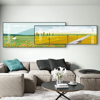 Модерен просто фон за дивана стенни живопис поле Пейзаж Розмарин, Плюс Картини Нощни стенописи за спалня Интериор дневна