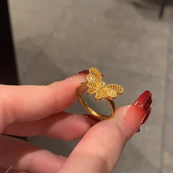Модерен пръстен с пеперуда от 14-каратово злато за жени, изискани бижута, Луксозно Елегантна Отворен пръстен, Сватбени декорации за годеж, подаръци