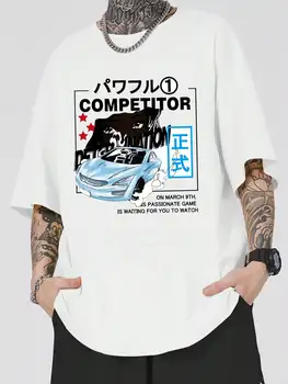 Мъжка тениска с състезателни автомобили в японски стил конкуренти, меки памучни тениски с кръгло деколте, всекидневни топ, новост, мода, с къси ръкави