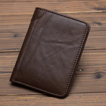 Мъжки мини портфейл с джоб за лична карта / на притежателя на кредитната карта, Кратък Дизайнерски Прост Модерен Ретро портфейл от естествена кожа с високо качество с двойно разгъване