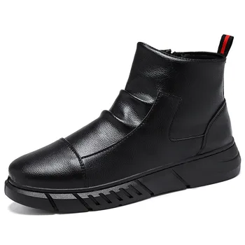 Мъжки обувки 2023 Есен-зима Нова джентльменская корейската версия на кожени ботильонов на дебела подметка, мъжки кожени обувки на британския тренд