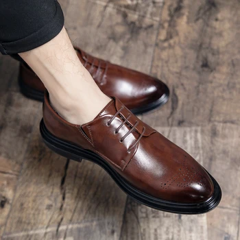 мъжки обувки модерен мъжки обувки от мека кожа, за зрели мъже дантела сватбена бизнес рокля с перфорации тип 