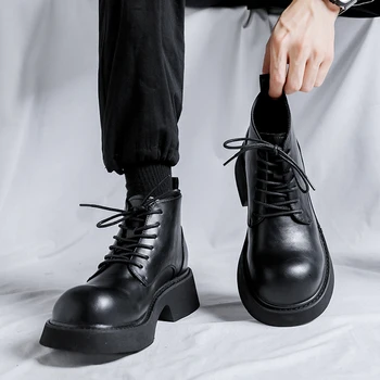 Мъжки обувки на платформа с високи берцем, Дишаща Малка Кожена обувки, Новият моден тренд, Универсална Японски Корейски бизнес ежедневни обувки, Костюм, мъжки обувки