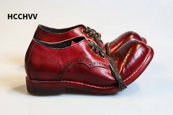 мъжки реколта обувки с издълбани кожена глава Brock Brogue с ниско деколте, ежедневни обувки за мъже и жени, с цвят на червено вино