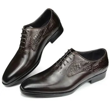 Мъжки черни обувки-oxfords от естествена кожа с остри пръсти, Елегантна на работното място, официален офис, хастар от свинска кожа, Китайското производство