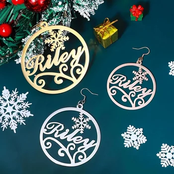 Нов Коледен подарък, лични обеци с именным пръстен от 18-каратной златни неръждаема стомана, персонализирана снежните обеци за жени и момичета
