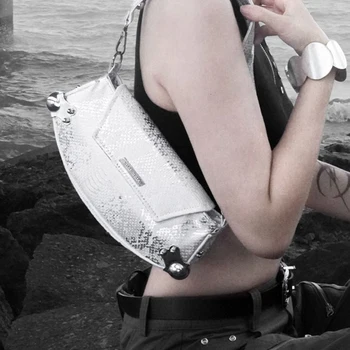 Нови аксесоари Y2K, чанти за жени, чанта под мишниците в корейски стил с змеиным принтом, реколта дизайнерска чанта през рамо от изкуствена кожа за подаръци