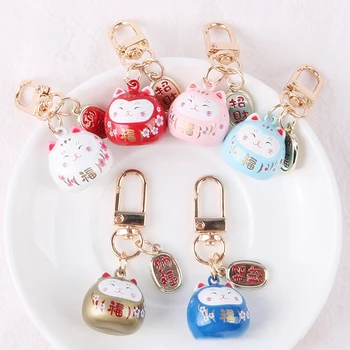 Нови Японски сладки ключодържатели Лъки Котка за ключове, декор за автомобилни чанти, окачване с водно звук и камбана