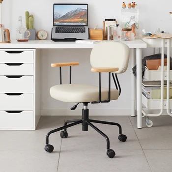 Офис стол от скандинавски на кожата за домашно компютърен стол, офис стол просто, Ретро Дизайнерско офис стол за почивка, удобно Въртящо се офис стол