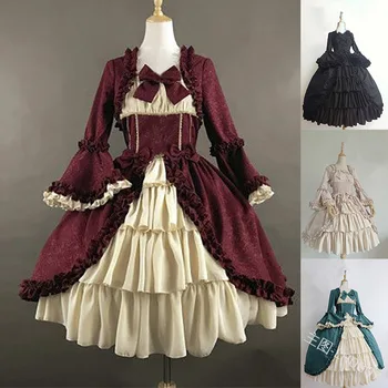 Плюс Размера на Дамско Модно Средновековна Класическа рокля в стил Лолита с дълъг ръкав, сладка рокля с волани, костюм за cosplay аниме за момичета, 2 бр.