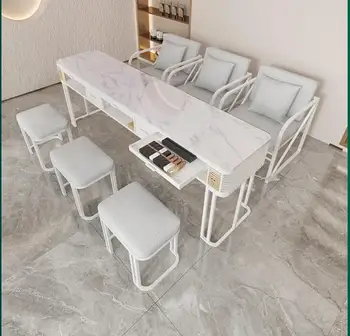 Прахосмукачка Маникюр, маса и комплект столове Единична двойна Тройна салон за маса Бял мраморен маникюр маса