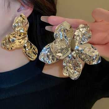 Преувеличени Големи метални висящи обеци в формата на листа за жени винтажного златисто-сребрист цвят с ефектни цветни обеци