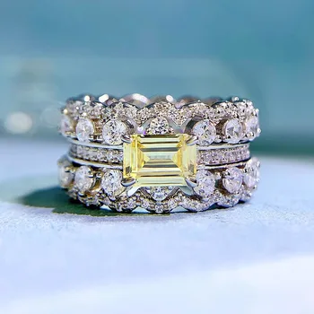 Продажба на едро женски жълти диаманти са ръчно изработени от сребро S925 проби, инкрустирани с луксозен европейските и американските геометрични двойно до full d