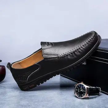 Пролетно Нова мъжки обувки 2023, Ежедневни мъжки мокасини в бизнес стил, Черни Лоферы без обков с ниско берцем, Мъжки обувки за шофиране, Размер 39-44