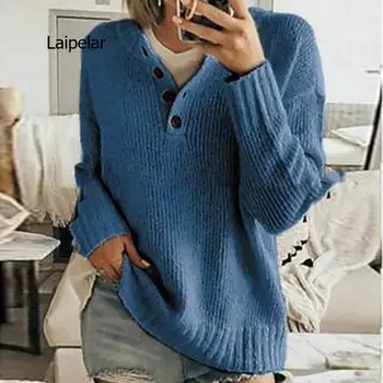 Пуловер Женски Корейски Модерен Пуловер копчета, Пуловер, отгоре с дълъг ръкав, Зимни Плетива