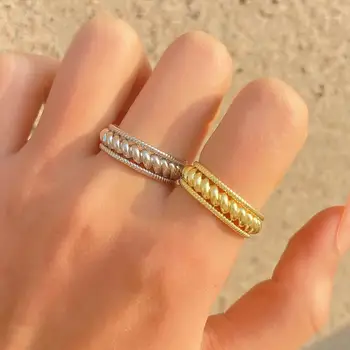 Реколта двуслойни вити метални пръстени за жени Естетическо позлатените годежен пръстен за двойки Бижута и аксесоари Безплатна Доставка