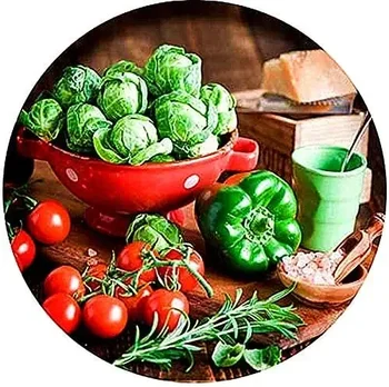 Реколта Пресни Селскостопански зеленчуци, Домати, Зелен пипер, Кръгла Метална Лидице знак 12x12 инча, боядисани стени домашна кухня, ферма бар, пъб в ретро стил