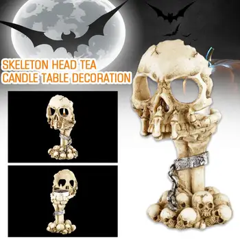 Свещник от костите на черепа, свещник за маса за Хелоуин, чиято Декоративна украса, свещ от смола, държач за атмосферата на Хелоуин, Декор