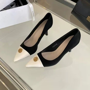 Секси обувки на висок ток, Дамски луксозни обувки с цветя, Пролетен тренд 2024, Елегантни обувки, дамски обувки-лодка на висок ток с остър пръсти, Zapatos