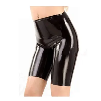 Секси стегнати латексови панталони, дамски черни латексови панталони с дължина до коляното, боксови шорти без цип-Маскарад на Хелоуин