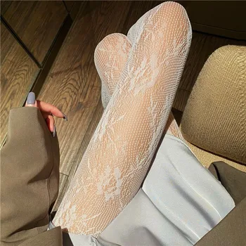 Секси Черни Бели дантелени мрежести чорапи в стил Лолита