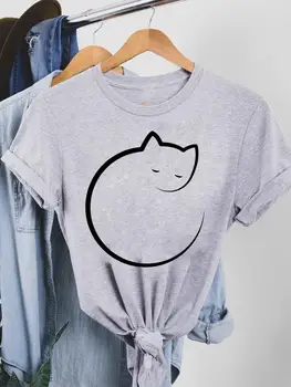 Сладката котка, скъпа дрехи на 90-те години, Жена лятна тениска с графичен принтом, Модерни ежедневни ризи с къс ръкав