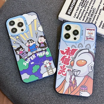 Сладък Cartoony Молив ShinChan Ultraman Case Калъф За Телефон iPhone 11 12 13 14 15 Pro Max Със Забавна Аниме Противоударная Делото Funda