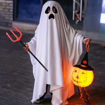 Сладък детски дъждобран на ужасите за Хелоуин, наметало за cosplay, костюм на Призрак с белите пискюли, дъждобран Елф на Хелоуин, елегантни костюми за момчета-Грилз