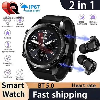 Смарт часовници за слушалки TWS 2-в-1 Безжична Bluetooth с Двойна Връзка За слушалки, Мобилни Спортни Смарт часовници за фитнес