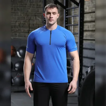 Спортна тениска с наполовина застегивающимся яка-ботуш и висока еластичност, дишаща бързосъхнеща риза, тениска с къс ръкав