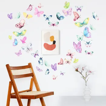 Стикер за стена с принтом пеперуди, цветни стикери за стена с дизайн на пеперуди, направени със собствените си ръце, Фоново украса на стени и етикети за подобрение