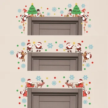 Стикери за стена под формата на анимационни Снежинки, Дядо Коледа, Коледна Елха, Стикер на стената във формата на вълни, украса на главата врати, Самозалепващи се тапети