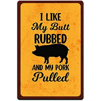 Тенекеджия указателни табели, декорация за двор в задния двор-метални табели 12 х 8 инча. Обичам те, когато ми се втрива задника и се задушава свинското месо.