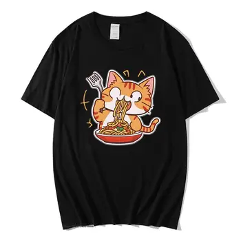 Тениски с кошачьими спагети за момичета, жени, тениска с шарени сладки котки, дрехи Y2k, Кавайная градинска дрехи, мъжки топ с шарките на 100% Кутона, cartoony топ