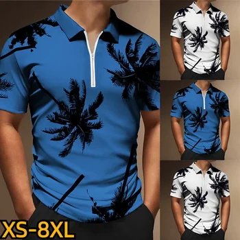 Топ с ревери, Мъжки Модни Риза с къси ръкави, Лятна Ежедневни Тениска с къс ръкав и 3D Дигитален печат върху ципа, Тениски от Серията Street Style XS-8XL