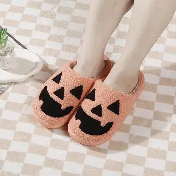 Топли зимни памучни чехли с анимационни тиква за Хелоуин