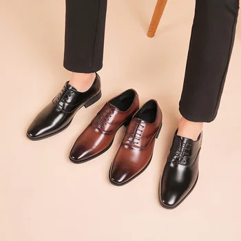 Търговия на едро с по-големи размери на висококачествени кожени вечерни офис черни ежедневни моделиране обувки за мъже