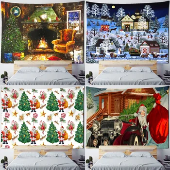 Украса на камината Дядо Коледа, гоблен с принтом, за украса на стените, хол, спалня, окачен полиестер гоблен