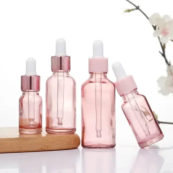 Флакони-пипети за еднократна употреба, козметични контейнер с розова капачка обем 5-100 мл, Розово стъкло, Ароматерапевтическая течност за етерични масажни масла, Пипета