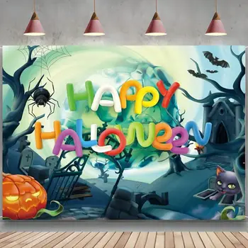Фон за щастлив Хелоуин Снимка от карикатура на Хелоуин Тиква-Паяк Фон за щастлив Хелоуин Украса за парти, банер за торта, на масата